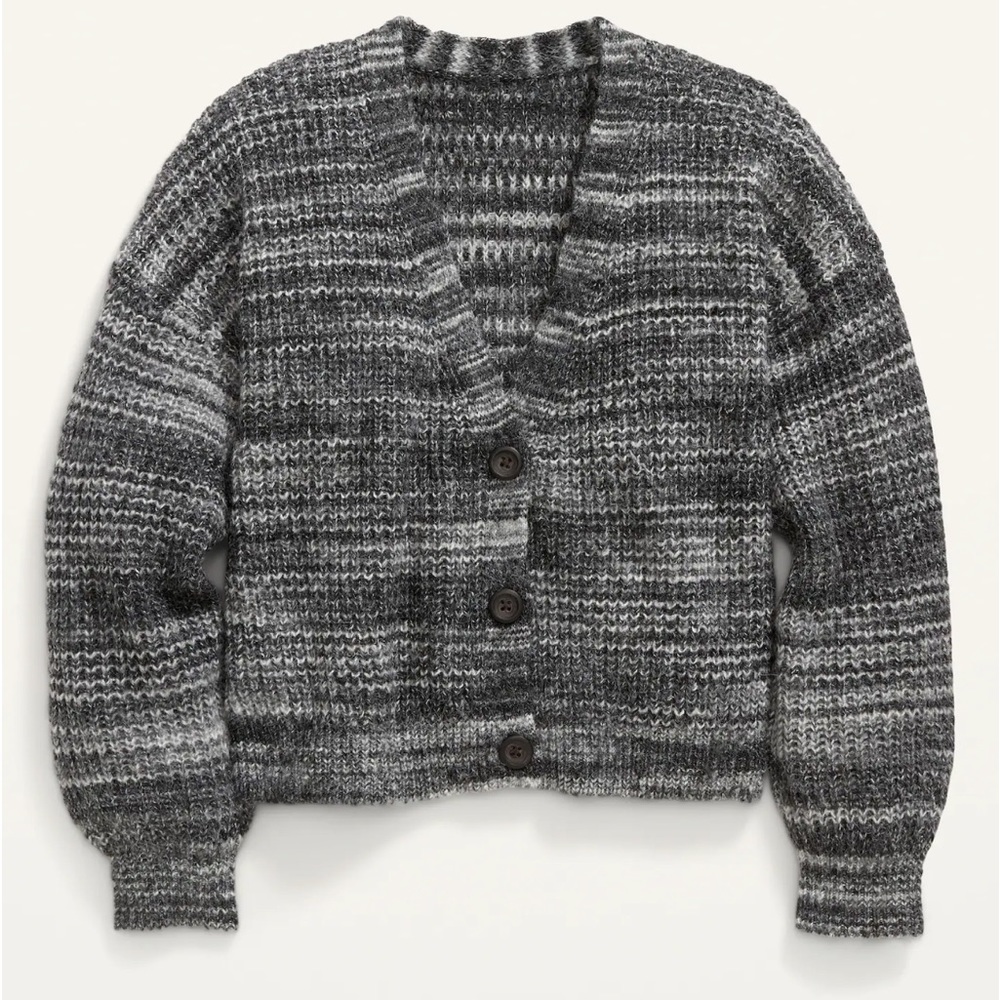 🆕 RESERVED X Old Navy Girls Cropped Space-Dye Cardigan Sweater Black Girls - Picture 1 of 11